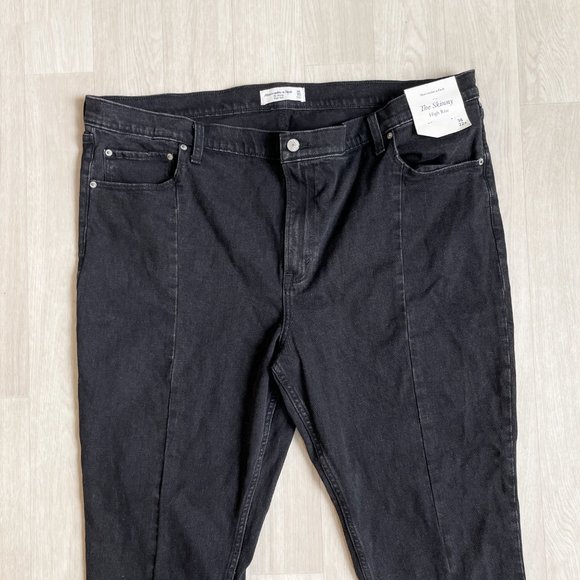 Abercrombie Skinny High Rise Jeans Split Hem Washed Black Size 36 Size 22 NEW - Picture 5 of 14